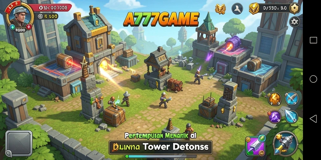 Tampilan seru pertempuran menara dalam A777GAME yang menantang.