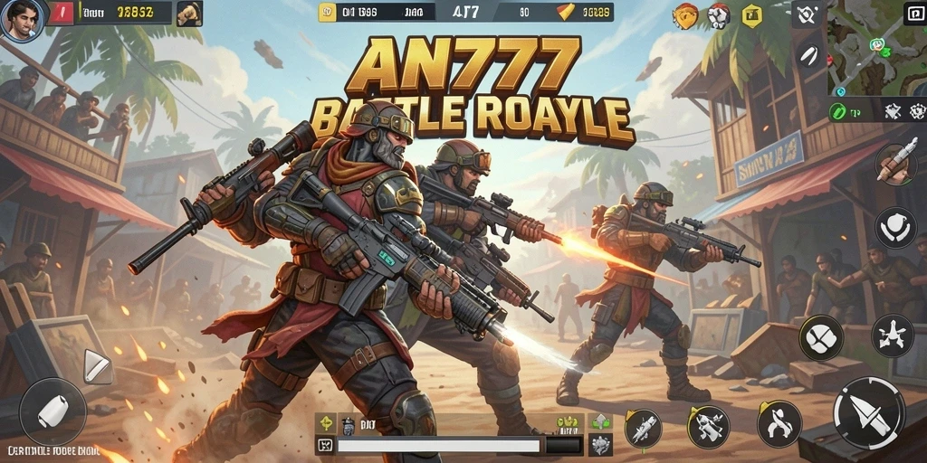 Gameplay AN777 menunjukkan pertarungan dinamis di arena Battle Royale.