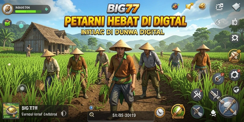 Tangkapan layar permainan BIG77 menampilkan ladang hijau yang subur dengan tanaman yang beragam.