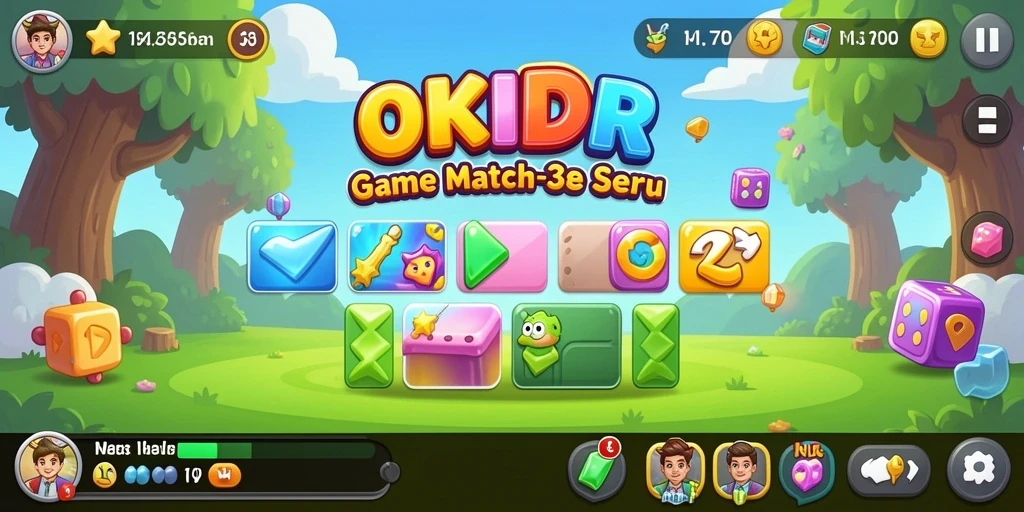 Tampilan gameplay seru di OKIDR dengan aksi mencocokkan item.