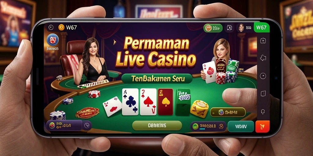 Tampilan gameplay W67 yang seru dengan dealer langsung dan interaksi pemain.
